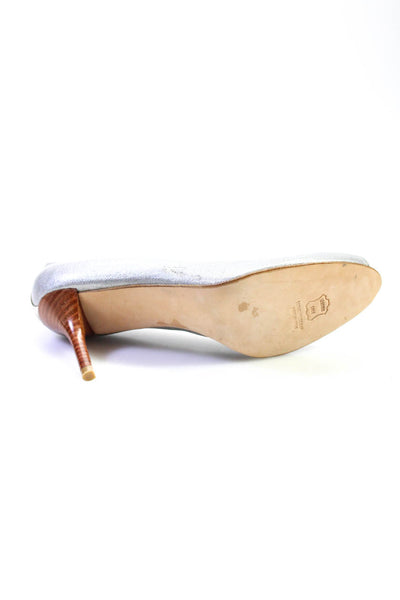 Stuart Weitzman Womens Leather Peep Toe Slip-On Stiletto Heels Silver Size 12