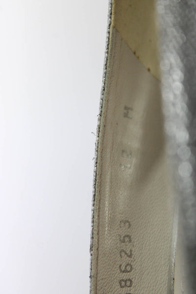 Stuart Weitzman Womens Leather Peep Toe Slip-On Stiletto Heels Silver Size 12