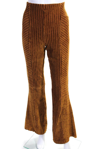 Free People Women's Elastic Waist Flat Front Bootcut Pant Brown Size M
