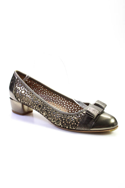 Salvatore Ferragamo Womens Metallic Leather Round Toe Flats Gold Size 9.5