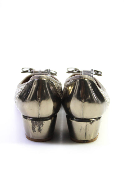 Salvatore Ferragamo Womens Metallic Leather Round Toe Flats Gold Size 9.5