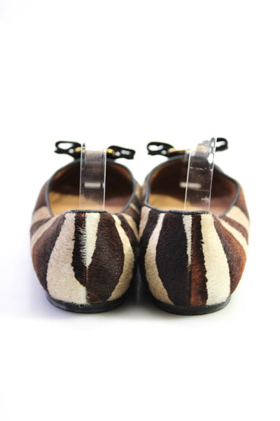 Salvatore Ferragamo Womens Striped Bow Detail Round Toe Flats Brown Size 10.5