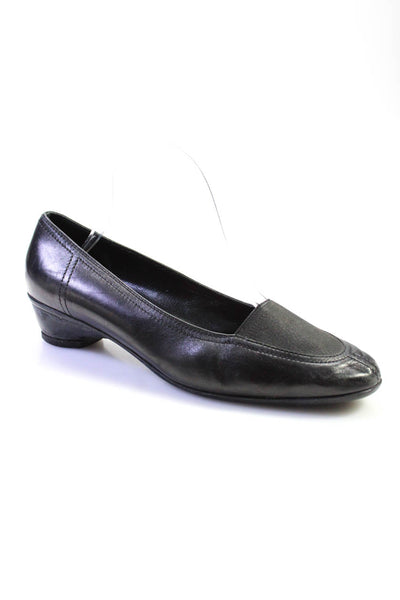 Salvatore Ferragamo Womens Leather Round Toe Slip On Flats Black Size 10