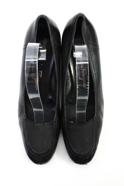 Salvatore Ferragamo Womens Leather Round Toe Slip On Flats Black Size 10