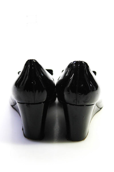 Salvatore Ferragamo Womens Patent Leather Open Toe Wedges Black Size 9