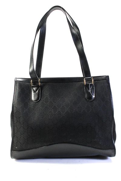 Gucci Womens Black Canvas Leather Trim Large Tote Shoulder Bag Handbag