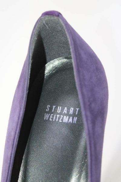 Stuart Weitzman Womens Suede Round Toe Slip On Heels Pumps Purple Size 11M