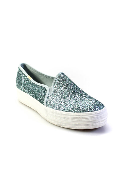 Keds Womens Sparkly Round Toe Slip On Low Top Platform Sneakers Blue Size 11
