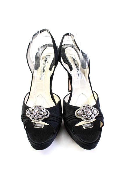 Brian Atwood Womens Crystal Detail Open Toe Slingback Heels Black Size 41 11