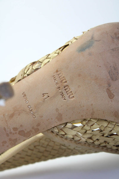Miu Miu Womens Leather Woven Open Toe Slingback Sandals Heels Gold Size 41 11
