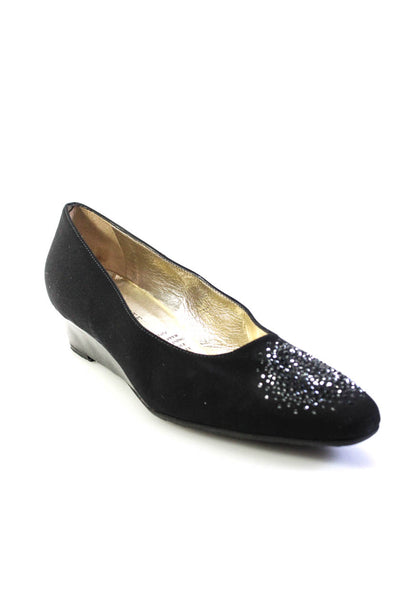 Ron White Womens Crystal Detail Square Toe Slip On Wedge Flats Black Size 41 11