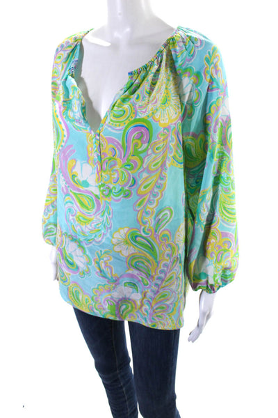 Lilly Pulitzer Women's V-Neck Long Sleeves Multicolor Silk Blouse Size M