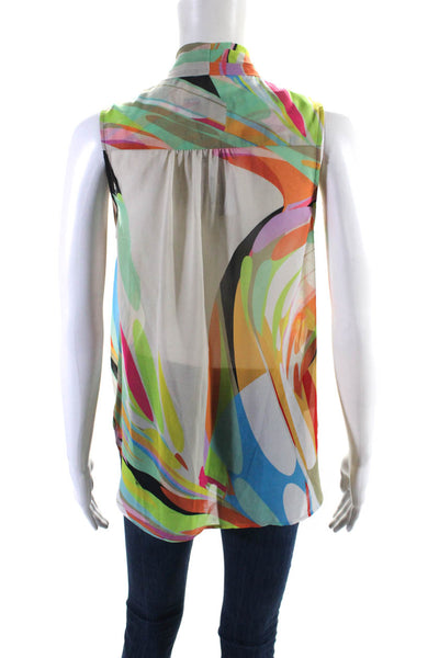 Trina Turk Women's V-Neck Sleeveless Wrap Front Multicolor Blouse Size S
