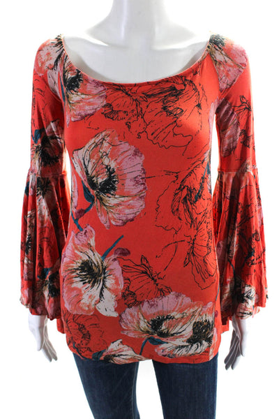 We The Free Women's Boat Neck Long Bell Sleeves Floral Blouse Size M