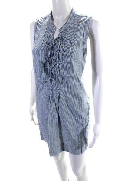 Free People Womens Cotton Striped Print Lace-Up Tied A-Line Dress Blue Size M