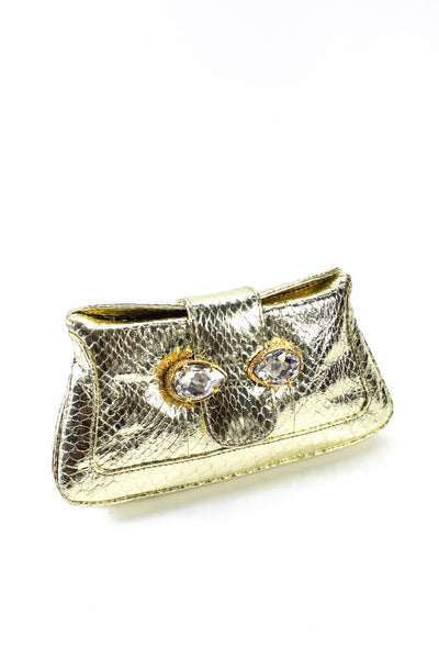 Ashreil Womens Jeweled Animal Print Flapped Snapped Buttoned Clutch Handbag Gold