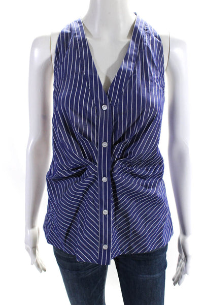 Drew House Womens Button Down Sleeveless Striped Blouse Blue White Size Large