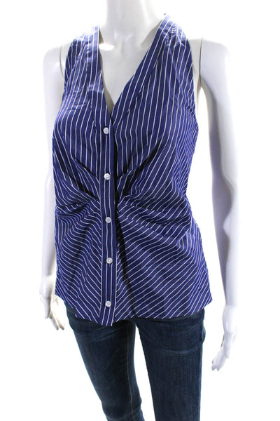 Drew House Womens Button Down Sleeveless Striped Blouse Blue White Size Large