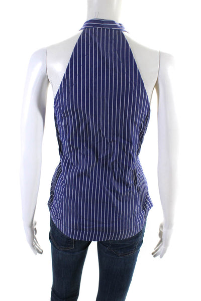 Drew House Womens Button Down Sleeveless Striped Blouse Blue White Size Large