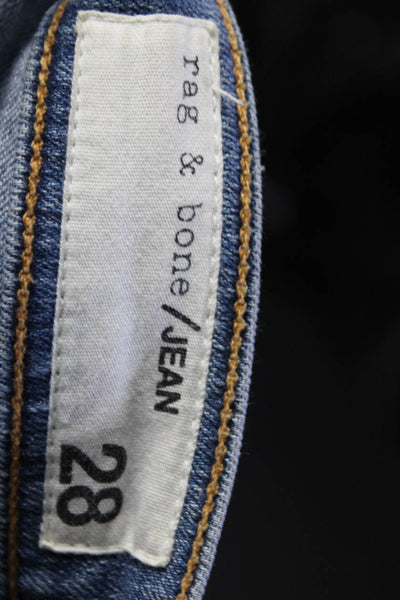 Rag & Bone Womens Distressed Tapered Leg Front Zip Jeans Denim Blue Size 28