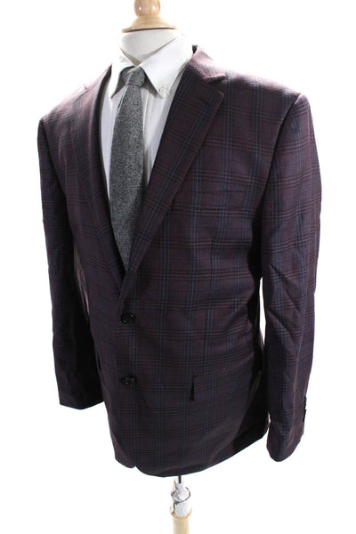 Egara Mens Notched Lapel Two Button Plaid Blazer Red Size Small