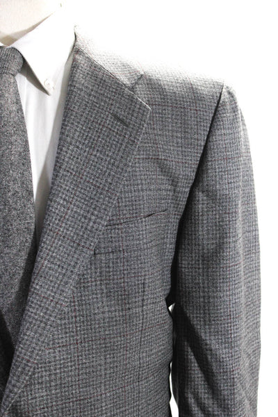 Hickey Freeman Men's Collared Long Sleeves Lined Two Button Plaid Jacket Size 42