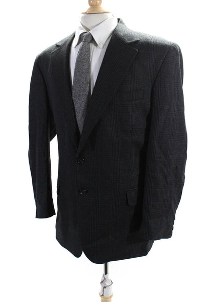 Orvis Men's Collared Long Sleeves Lined Two Button Black Plaid Jacket Size 44