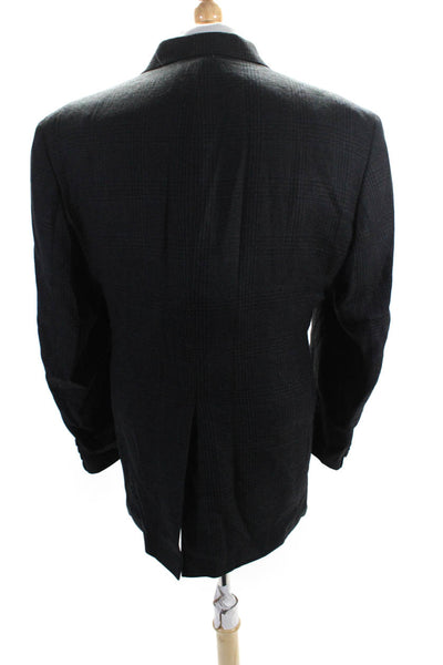 Orvis Men's Collared Long Sleeves Lined Two Button Black Plaid Jacket Size 44