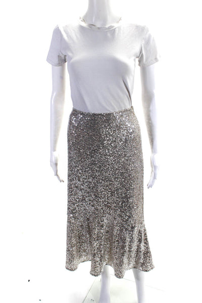 Whistles Womens Embroidered Sequined Back Zipped A-Line Midi Skirt Silver Size 2