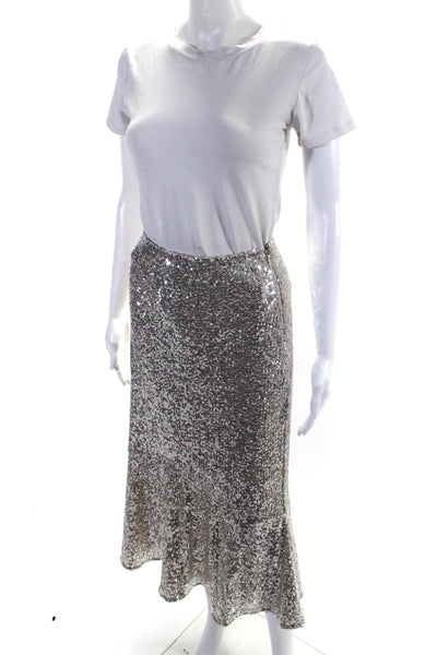 Whistles Womens Embroidered Sequined Back Zipped A-Line Midi Skirt Silver Size 2