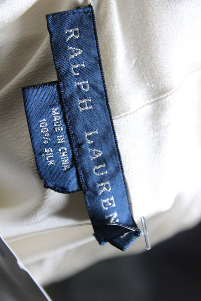 Ralph Lauren Blue Label Womens Ruffle Flounce Sleeve Button Blouse Beige Size 10
