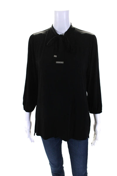 Michael Michael Kors Women's Round Tie Neck Long Sleeves Blouse Black Size M