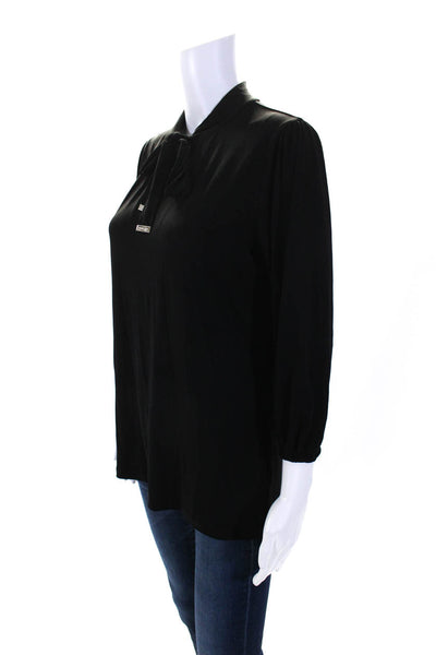 Michael Michael Kors Women's Round Tie Neck Long Sleeves Blouse Black Size M