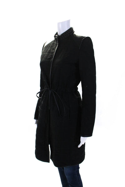 Elie Tahari Womens Long Sleeves Cinch Waist Pockets Quilted Jacket Black Size XS