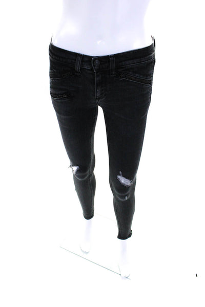 Rag & Bone Jean Womens Ripped Zipper Ankle Skinny Leg Jeans Black Cotton Size 25