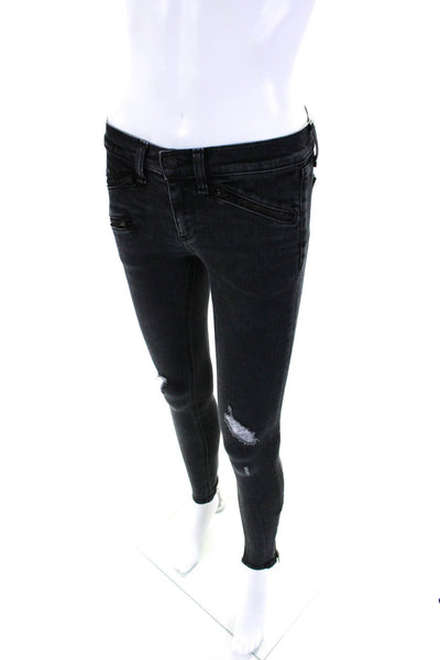 Rag & Bone Jean Womens Ripped Zipper Ankle Skinny Leg Jeans Black Cotton Size 25