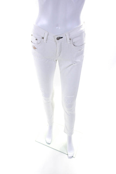 Rag & Bone Jean Womens Mid Rise Dash Jeans Tattered White Cotton Size 24