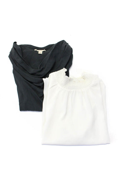 J Crew Collection Womens Long Sleeve Mock Neck Blouse White Black Small Lot of 2