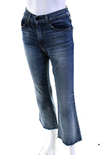 Askk NY Womens Zipper Fly Mid Rise Fringe Flare Leg Jeans Blue Denim Size 24
