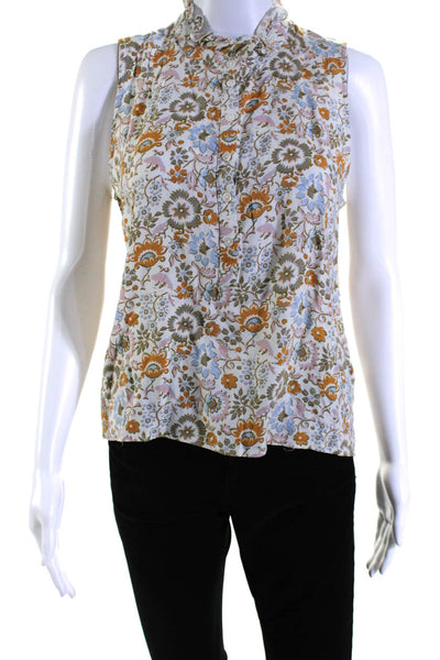 Faherty Womens Half Button Crew Neck Floral Top White Multi Size Extra Small