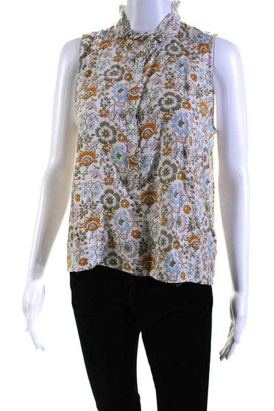 Faherty Womens Half Button Crew Neck Floral Top White Multi Size Extra Small