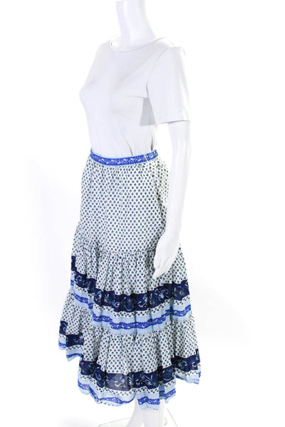J Crew Womens Cotton Floral Print Elastic Waist Zip Up Maxi Skirt Blue Size XXS