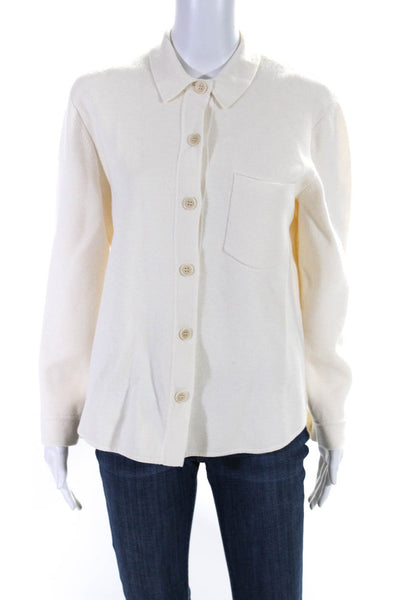 Demylee Womens Cotton Wool Knit Collared Button Up Cardigan Sweater Cream Size S