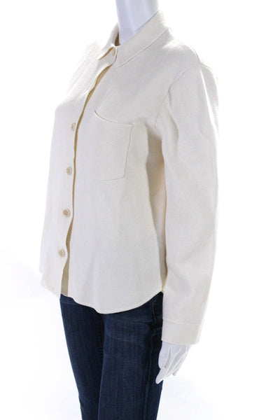 Demylee Womens Cotton Wool Knit Collared Button Up Cardigan Sweater Cream Size S