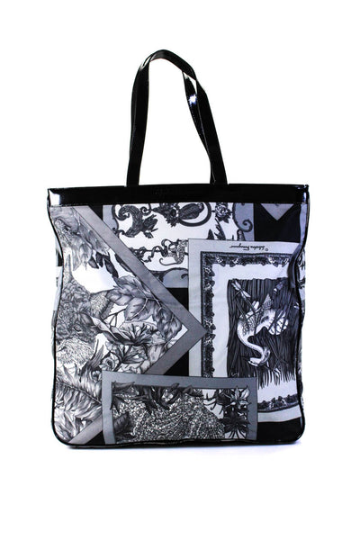 Salvatore Ferragamo Womens Gray Graphic Printed Shoulder Bag Handbag