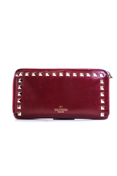 Valentino Garavani Womens Rockstud Zip Around Leather Continental Wallet Red