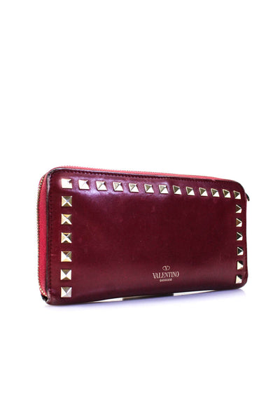 Valentino Garavani Womens Rockstud Zip Around Leather Continental Wallet Red