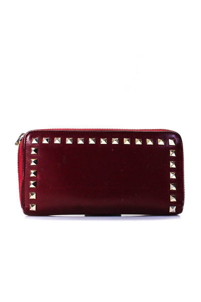 Valentino Garavani Womens Rockstud Zip Around Leather Continental Wallet Red