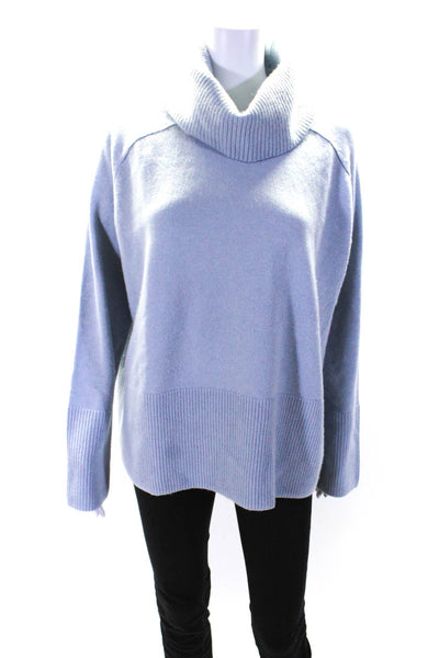 Athleta Womens Long Sleeves Turtleneck Sweater Sky Blue Wool Size Large