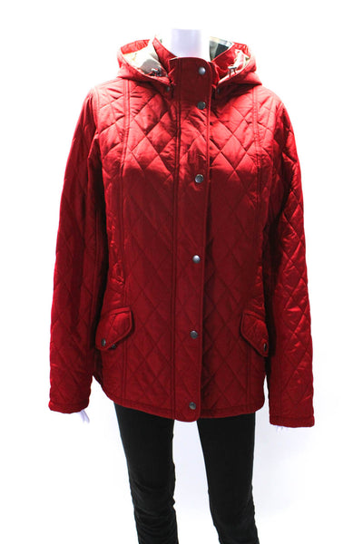 Barbour Womens Quilted Texture Hooded Full Zipper Rain Jacket Red Size 14